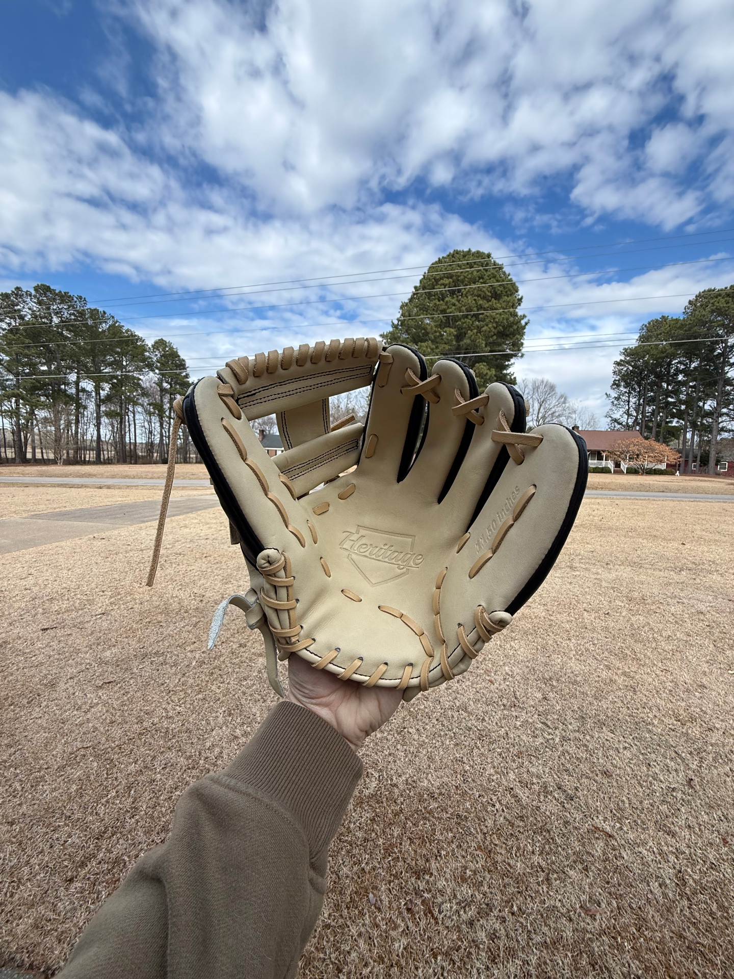 Heritage glove palm view with stamped logo